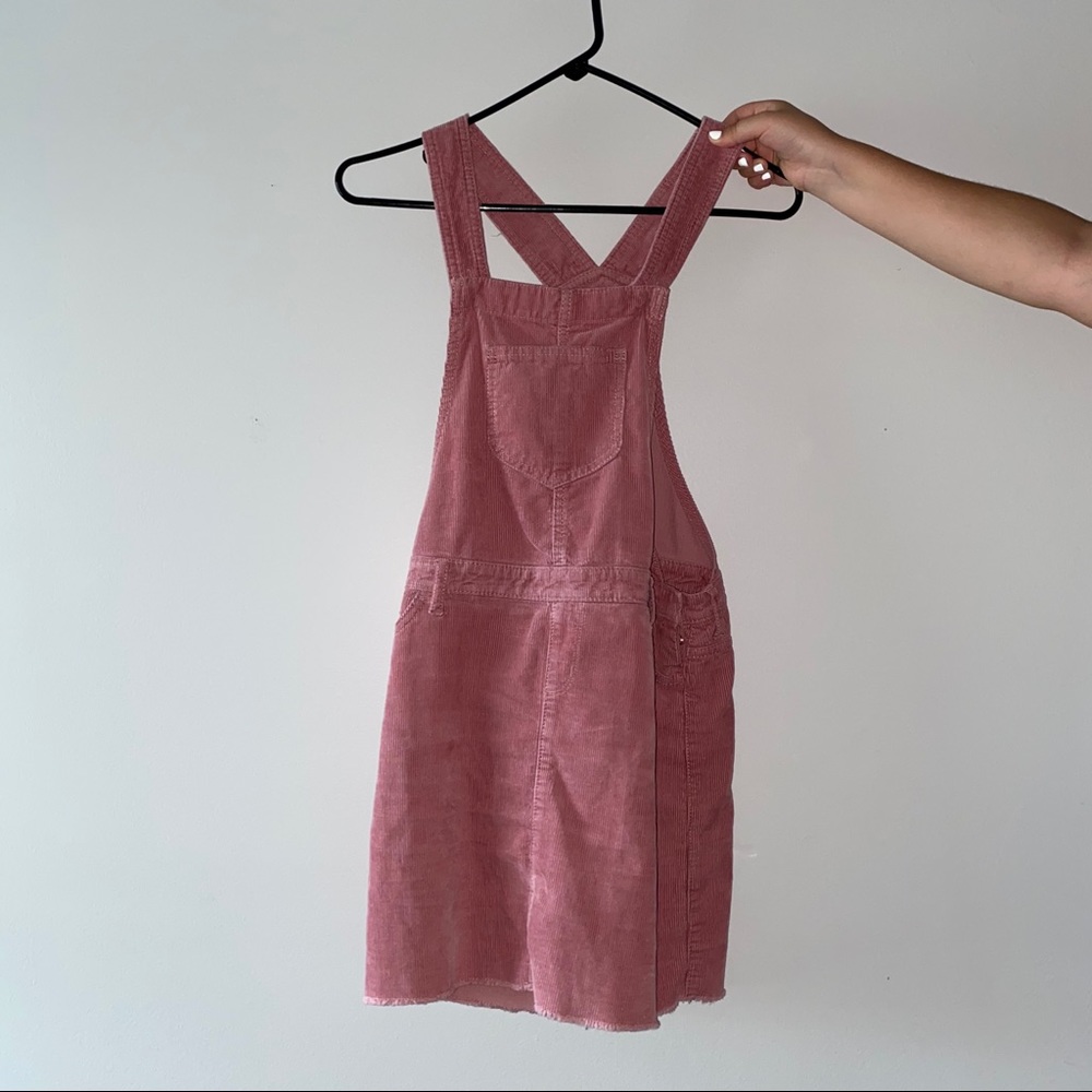 girls pink adjustable overall dress.